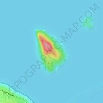 Mapa topográfico Isla Huemul, altitude, relevo