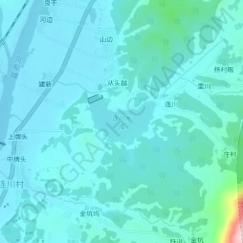 Mapa topográfico 连川水库, altitude, relevo