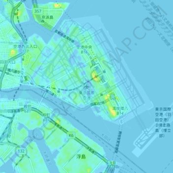 Mapa topográfico Tokyo International Airport, altitude, relevo