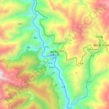 Mapa topográfico 梅里雪山国家公园景区, altitude, relevo