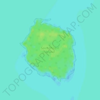 Mapa topográfico Saint Martin Island, altitude, relevo