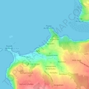 Mapa topográfico Plage de Notigou, altitude, relevo