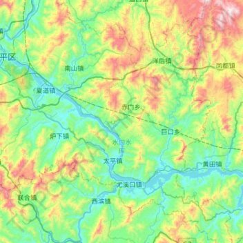 Mapa topográfico 闽江, altitude, relevo