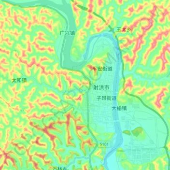 Mapa topográfico 涪江, altitude, relevo