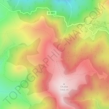Mapa topográfico Cromlech d'Okabé, altitude, relevo
