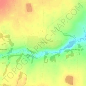 Mapa topográfico Нижний Унур, altitude, relevo