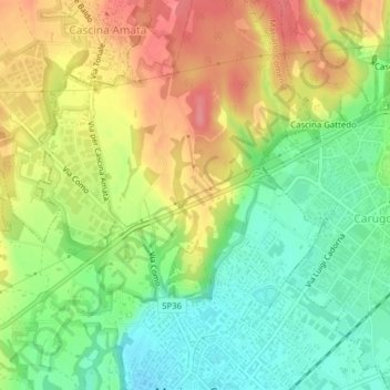 Mapa topográfico Mariano Comense, altitude, relevo