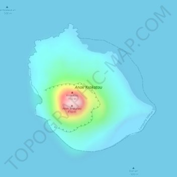 Mapa topográfico Anak Krakatau, altitude, relevo