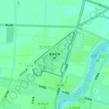 Mapa topográfico 曹州牡丹园, altitude, relevo