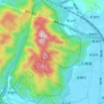 Mapa topográfico 董奉山国家森林公园, altitude, relevo