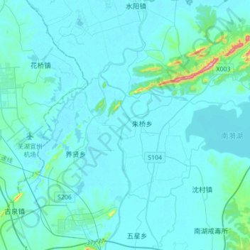 Mapa topográfico 水阳江, altitude, relevo