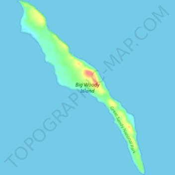 Mapa topográfico Big Woody Island, altitude, relevo