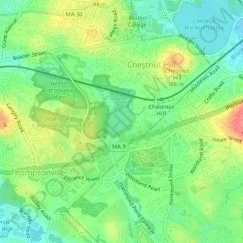 Mapa topográfico Hammond Pond, altitude, relevo