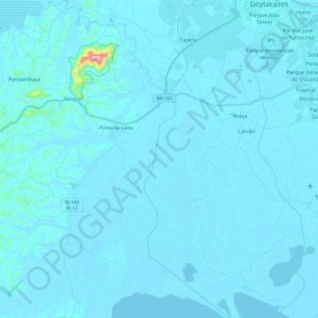 Mapa topográfico Rio Ururaí, altitude, relevo