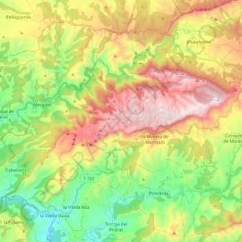 Mapa topográfico Parc Natural de la Serra de Montsant, altitude, relevo