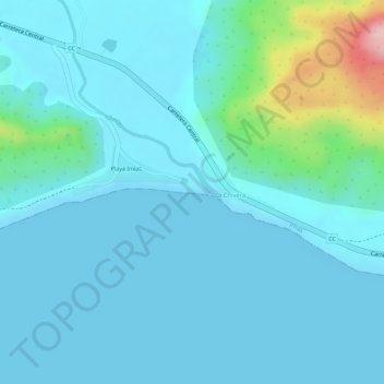 Mapa topográfico Playa Imias, altitude, relevo