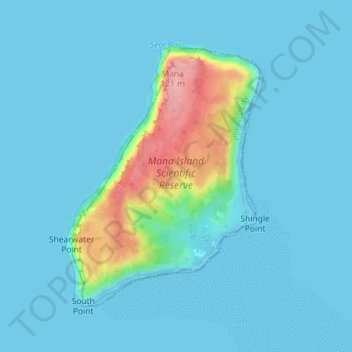 Mapa topográfico Mana Island, altitude, relevo
