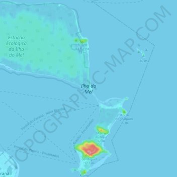 Mapa topográfico Ilha do Mel, altitude, relevo