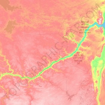 Mapa topográfico Rivière aux Feuilles, altitude, relevo