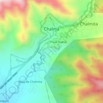 Mapa topográfico Chalma, altitude, relevo