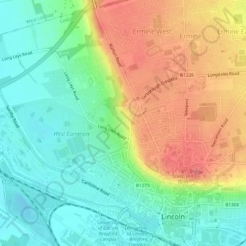Mapa topográfico Whittons Park, altitude, relevo