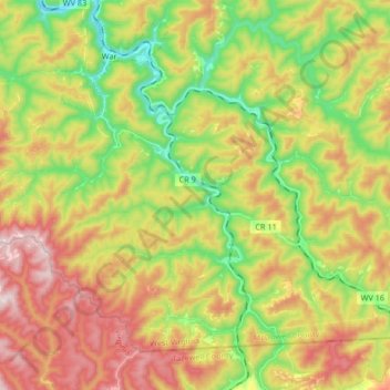 Mapa topográfico Dry Fork, altitude, relevo