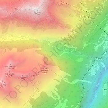 Mapa topográfico Triège, altitude, relevo