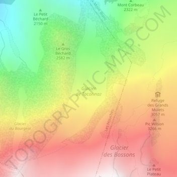 Mapa topográfico Glacier de Taconnaz, altitude, relevo