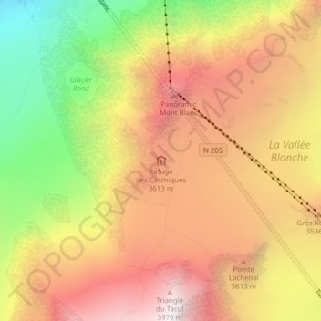 Mapa topográfico Refuge des Cosmiques, altitude, relevo