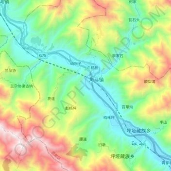 Mapa topográfico 白龙江, altitude, relevo