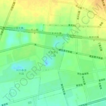 Mapa topográfico 成吉思汗公园, altitude, relevo