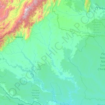 Mapa topográfico Rio Caguán, altitude, relevo