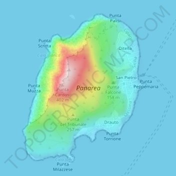 Mapa topográfico Panarea, altitude, relevo