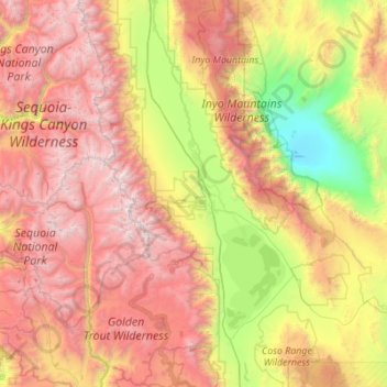 Mapa topográfico Owens Valley, altitude, relevo