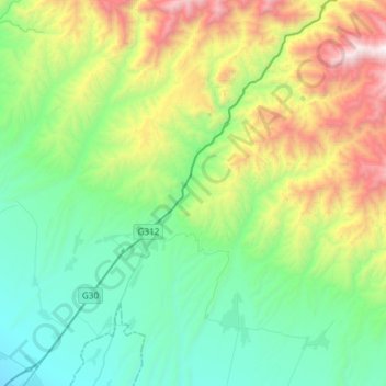 Mapa topográfico 果子沟, altitude, relevo