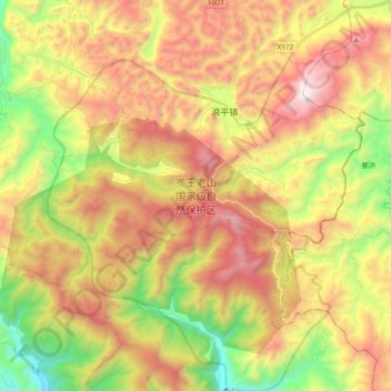 Mapa topográfico 岑王老山国家级自然保护区, altitude, relevo