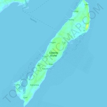 Mapa topográfico Sipaway Island, altitude, relevo