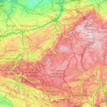 Mapa topográfico Ardennen, altitude, relevo