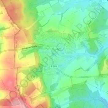 Mapa topográfico Winterbach, altitude, relevo
