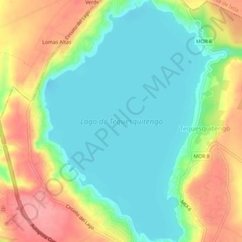 Mapa topográfico Lago de Tequesquitengo, altitude, relevo