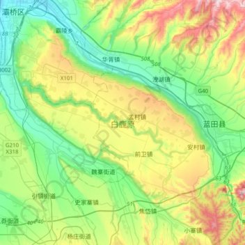 Mapa topográfico 白鹿原, altitude, relevo