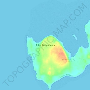 Mapa topográfico Pulau Kai Tanimbar, altitude, relevo