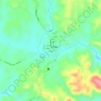 Mapa topográfico Isnos Huila, altitude, relevo