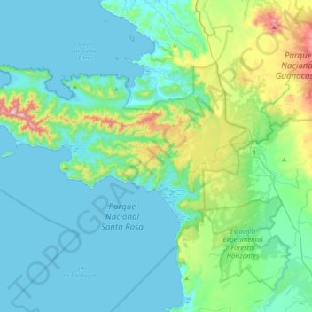 Mapa topográfico Parque Nacional Santa Rosa, altitude, relevo