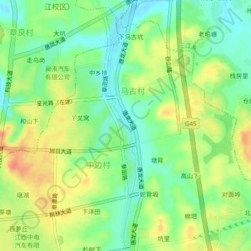 Mapa topográfico 唐龙公园（在建）, altitude, relevo