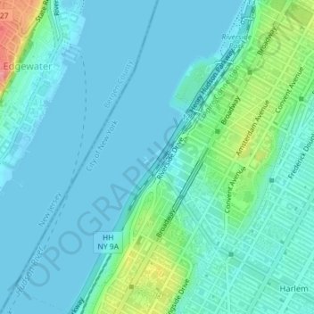 Mapa topográfico West Harlem Piers Park, altitude, relevo