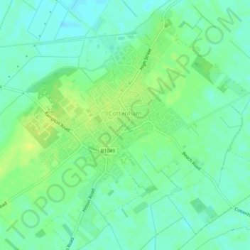 Mapa topográfico Cottenham, altitude, relevo