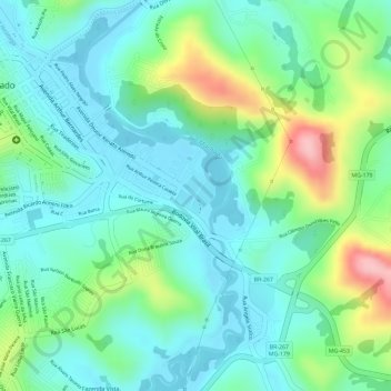 Mapa topográfico Cidade Administrativa, altitude, relevo