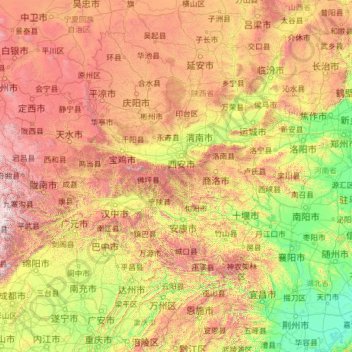 Mapa topográfico 秦岭, altitude, relevo