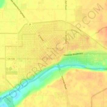 Mapa topográfico Waterford, altitude, relevo